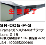 SR-005-P-3｜Frame：ガンメタル×Mブラック｜Lens：G-15〈可視光線透過率16％・偏光度99％〉