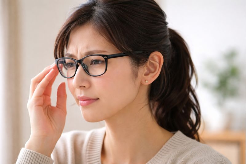 眼鏡のテンプルが短いことでズレや痛みが起きる様子
