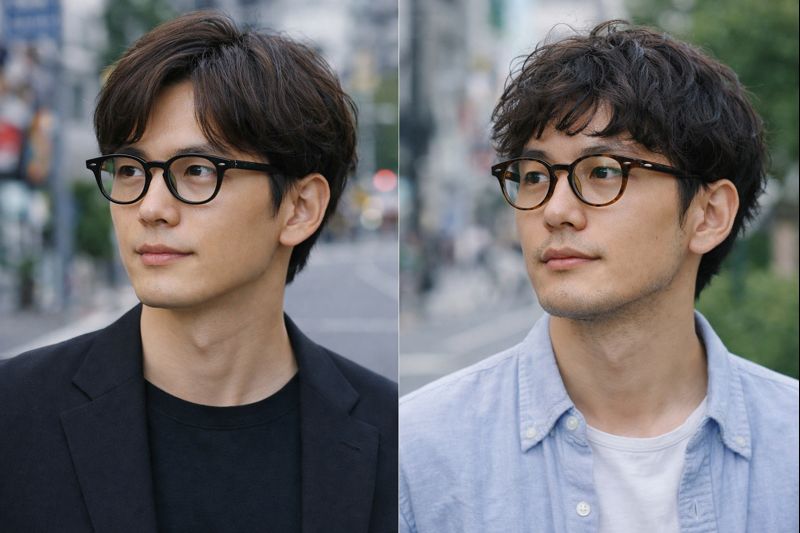 カーニーを着用する芸能人イメージと代表モデルの雰囲気が分かる比較写真（写実・テキストなし） 写実的な2人モデルの比較写真。