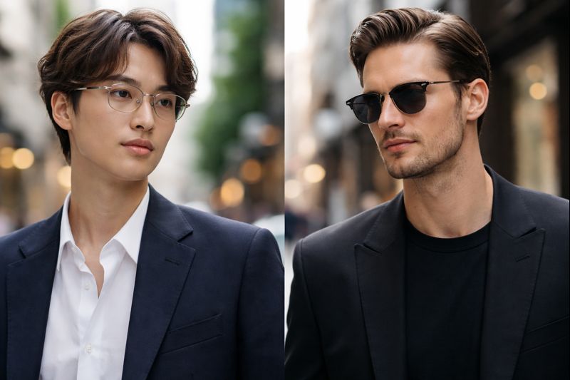 マイキータ（MYKITA）を着用している芸能人は誰？日本・海外の着用例まとめ：マイキータのミニマルな眼鏡を着用した日本人モデルと海外セレブ風スタイルの比較イメージ