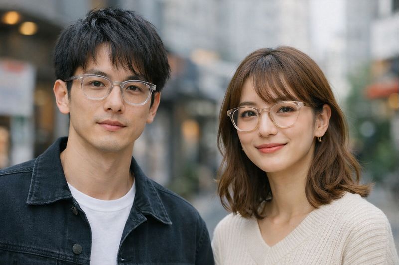 クリアフレームのメガネを着用している芸能人は誰？男女別の着用例まとめ：クリアフレームを着用する男女の雰囲気とフレーム傾向が分かる比較イメージ