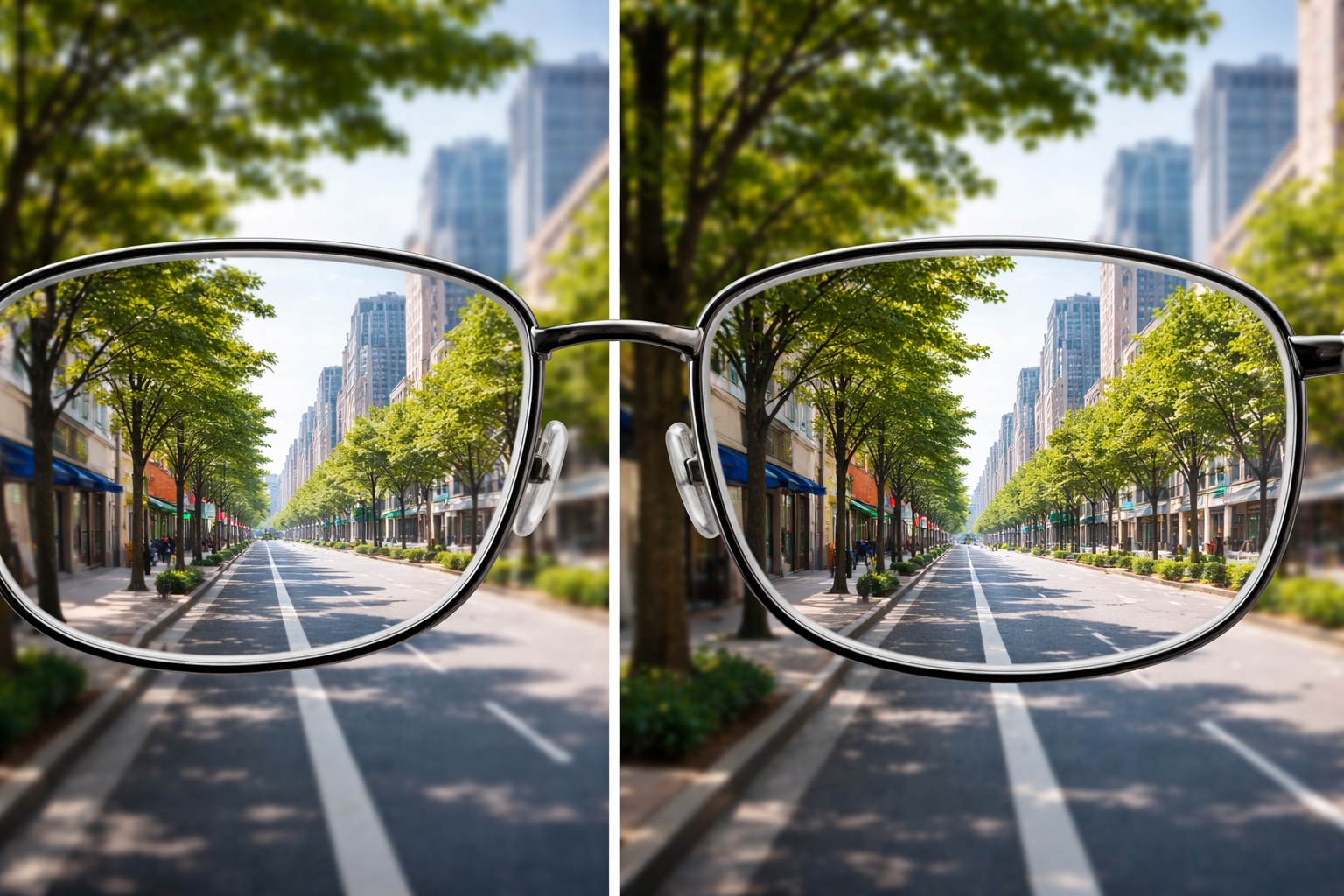 標準（球面）レンズと薄型非球面レンズの比較イメージ