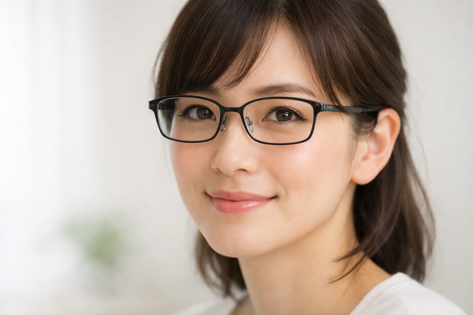 頬に当たりにくい位置で掛けた眼鏡のイメージ写真