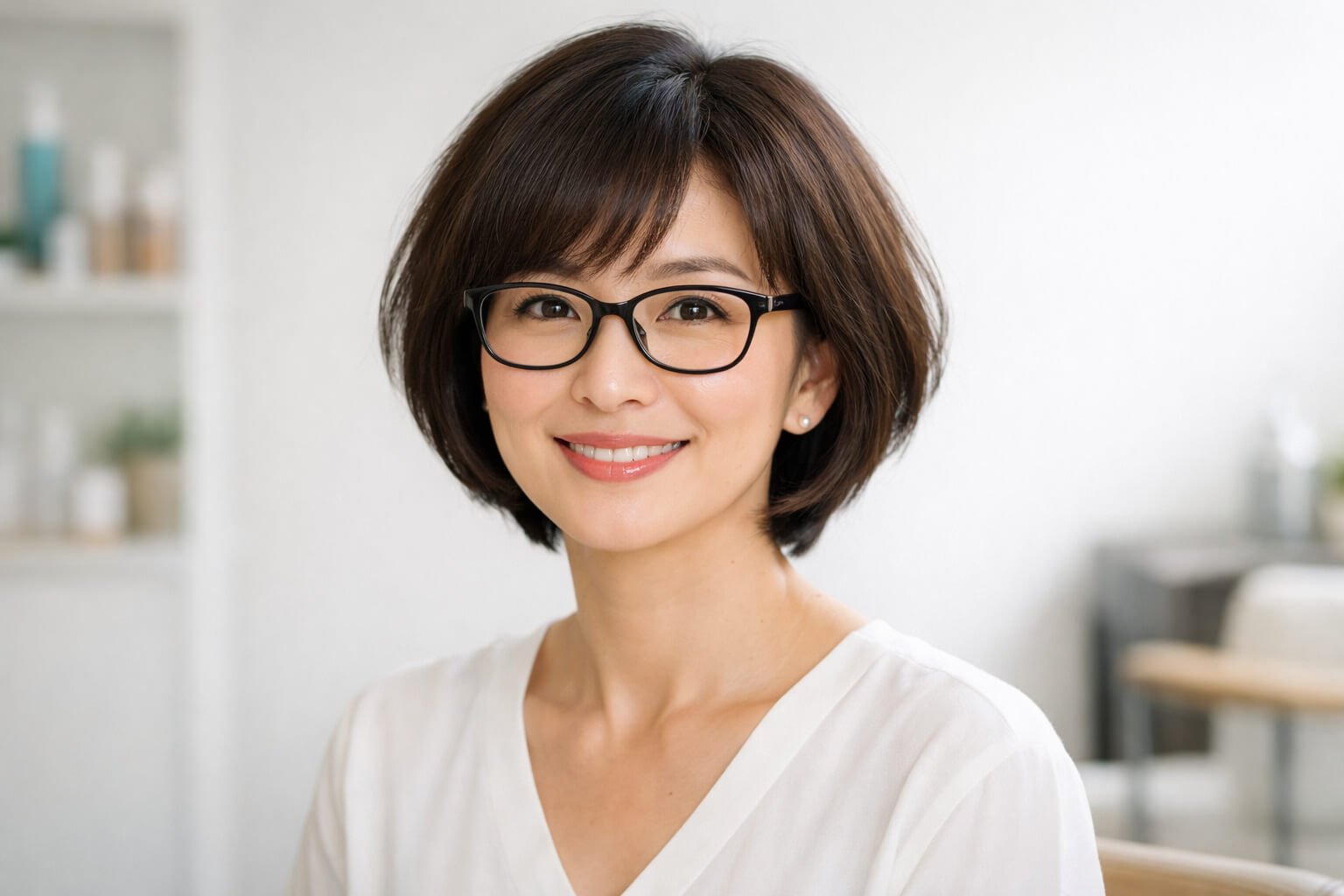 40代に似合う眼鏡に合うひし形ボブスタイル