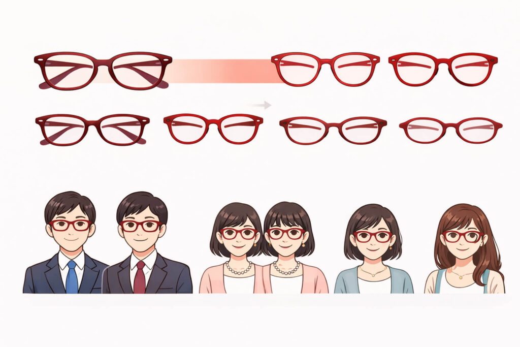 参考にしたい赤メガネが印象的な芸能人の見せ方をまとめた図解