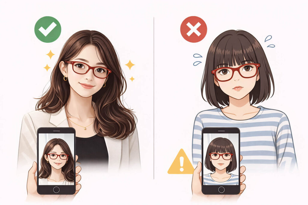 赤メガネ 芸能人を参考にするときの注意点と失敗回避をまとめたチェック画像