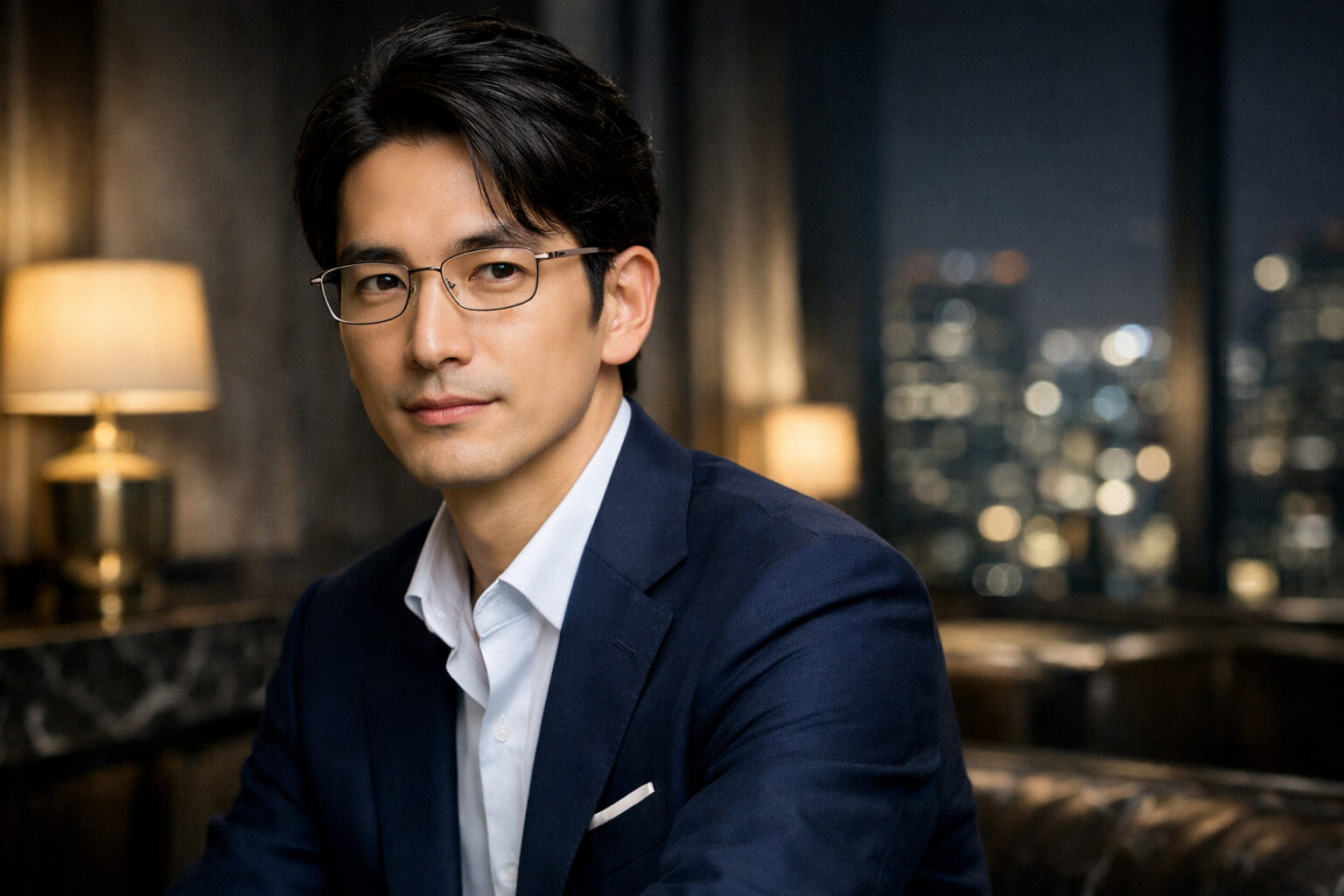 上品な細身メタルフレームで知性と色気を表現した目元のイメージ