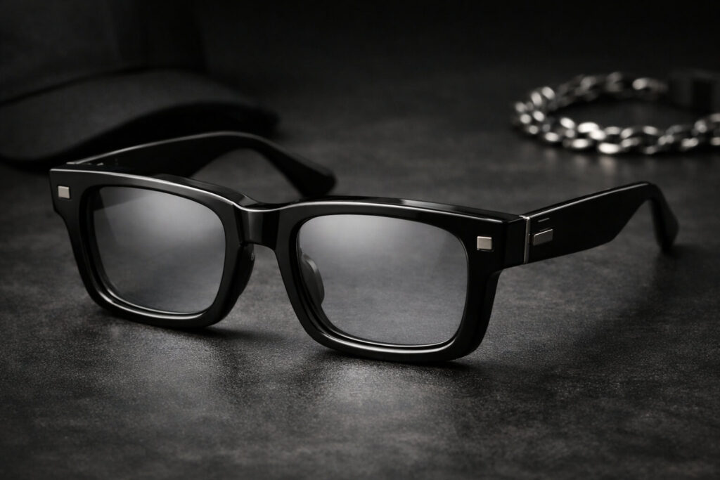 ラッパー系メガネの共通点がわかる太フレームとカラーレンズのイメージ