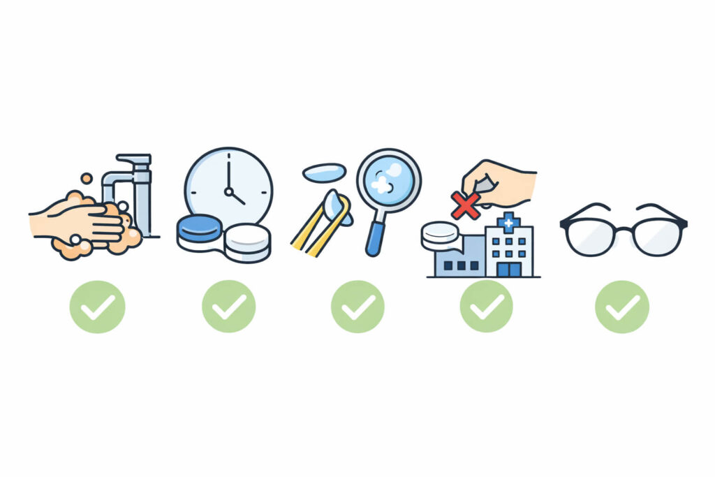 伊達メガネとコンタクト併用の安全チェックリスト(手洗い・装用時間・異常時対応)