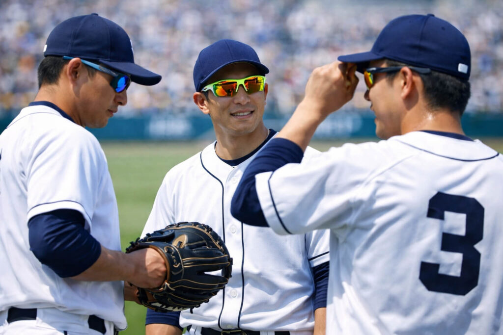 実際のプロ野球選手を参考にしたサングラス活用例のイメージ
