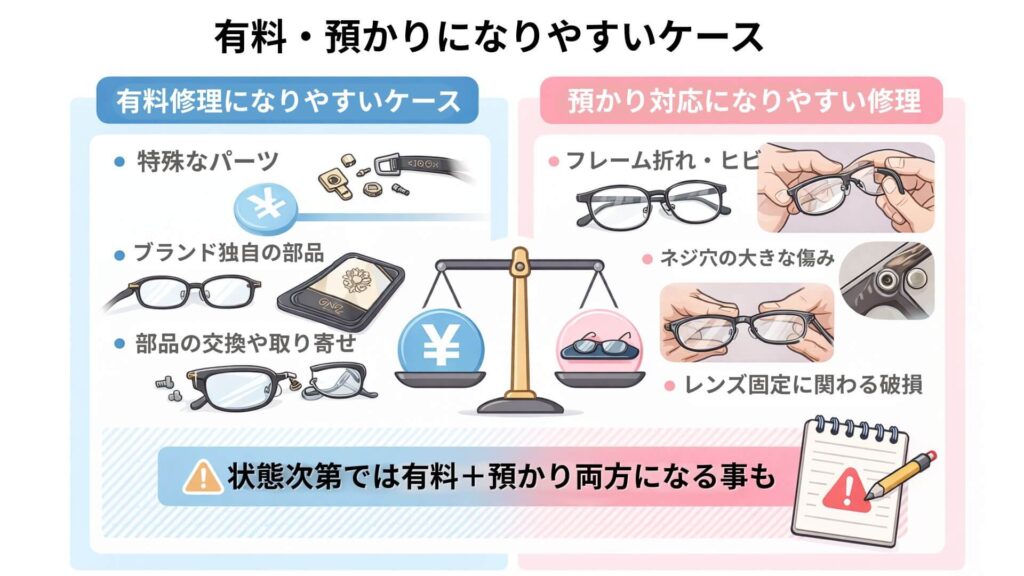有料修理や預かり対応になりやすいケースの比較図