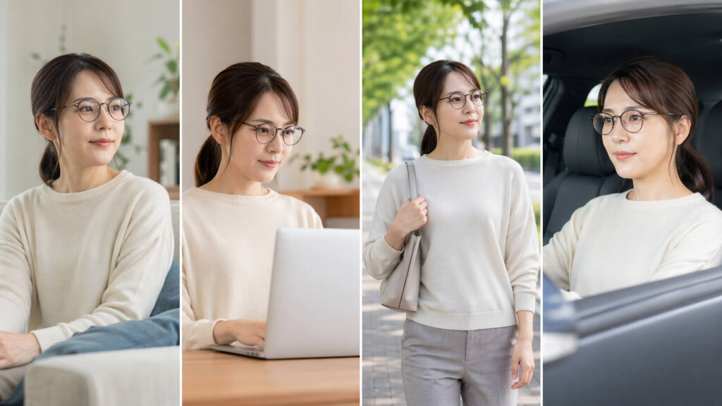 装用トレーニング手順（短時間→室内→屋外→運転）のステップ