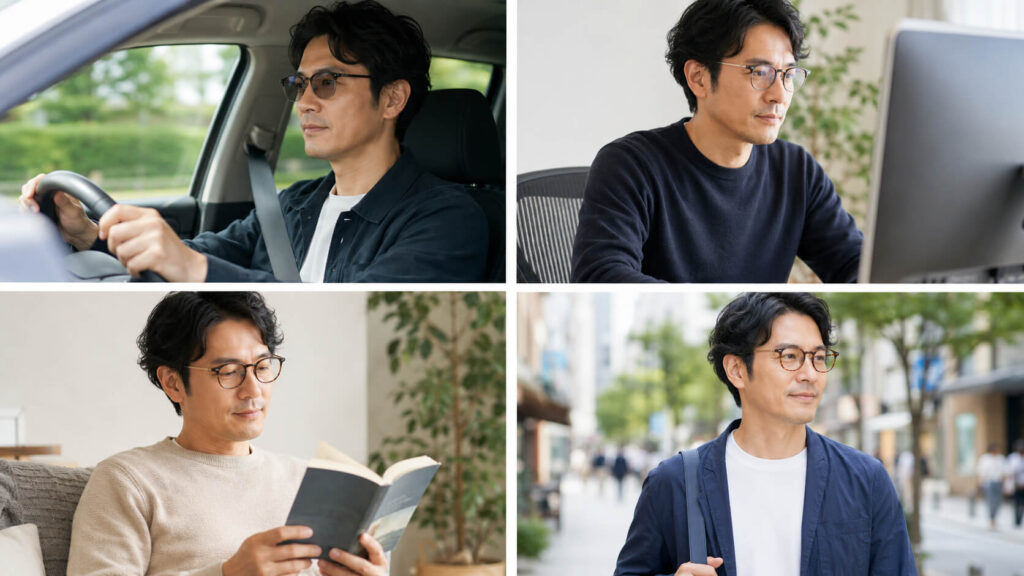用途別にメガネを使い分ける生活シーン
