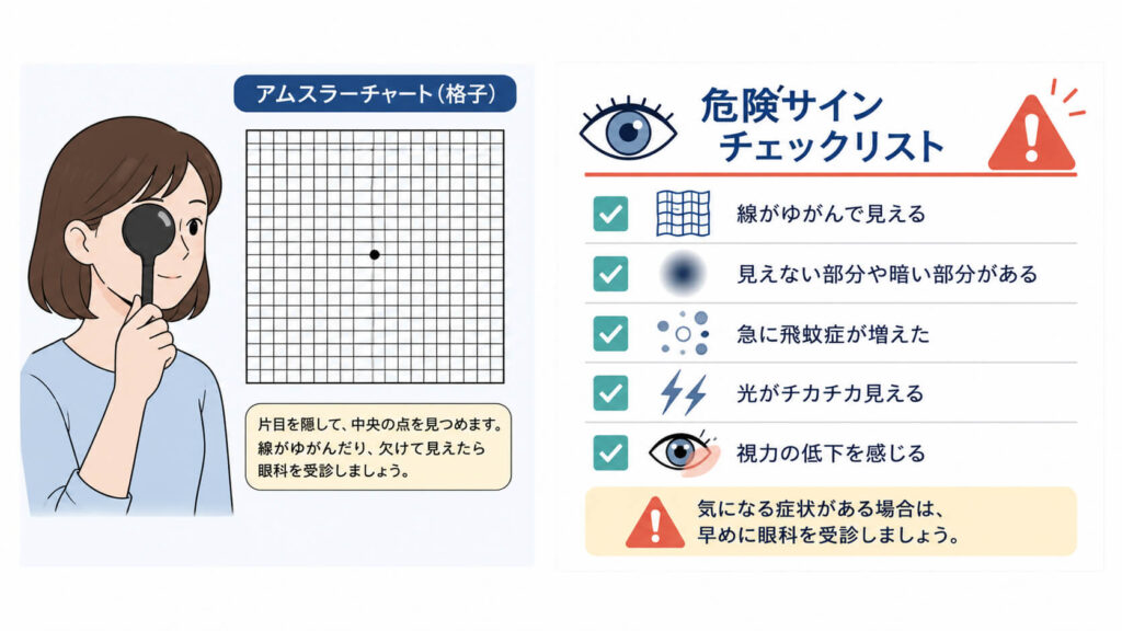 眼鏡で歪んで見えるときの緊急度チェックとセルフ確認
